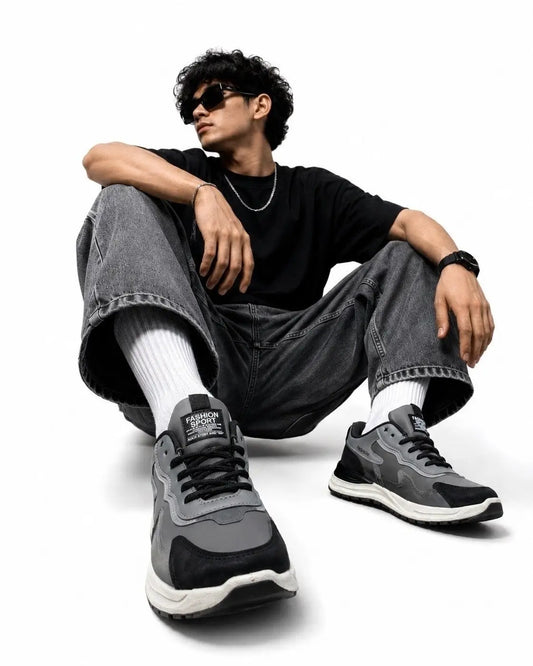 Embossed Sport Runner Sneaker Grey